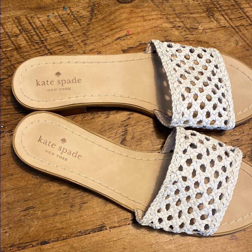 Kate Spade White Woven Slide Sandals - Picture 2 of 9